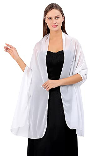 Blausky 1 pieza Ladiery Sheer Gasa Toallita,Novia Bandolera,Bufandas de Color Sólido,Estola Festiva,Wraps para Vestidos de Noche,Damas,Bufanda de Seda,Bufanda,para Mujeres y Niñas,Blanco,190 x 45 cm