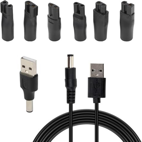 7 Pcs Shaver Charger Cable Kit, Razor Charger with 6 Charging Cord Heads - General Beard Trimmer Charger, USB Charger for Shavers Purifiers Hair Clippers Table Lamps and Other