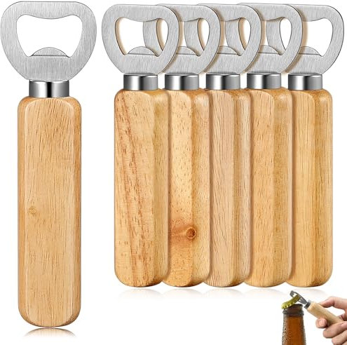 Zeawavsl Apribottiglie in legno, 6 pezzi, apribottiglie di birra, design naturale, portatile, regalo personalizzato, apribottiglie per uomini, in legno per bar di casa