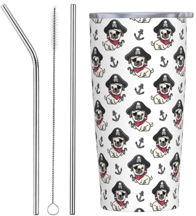 VOSERY Botella de agua de 20 onzas con tapa y popote, vaso aislado de acero inoxidable, taza de café de viaje, vaso personalizado
