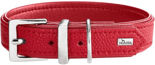HUNTER Sofia Hundehalsband | Kunstleder in Rindnappa-Optik, pflegeleicht, Brilliant gefärbt, Made in Germany, Farbe: Rot, Größe: 55