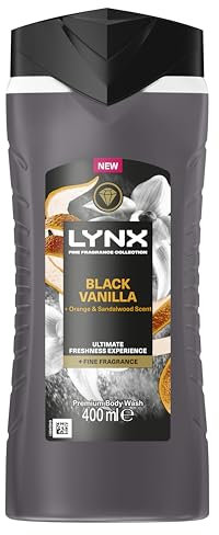 Lynx Fine Fragrance Collection Black Vanilla Premium Body Wash Shower Gel for 12 hours of freshness, infused with a vanilla, orange & sandalwood scent 400 ml