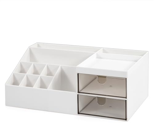 Organisateur de Maquillage avec Tiroirs Grand Organisateur de Maquillage Plastique Boite Rangement Maquillage avec Compartiment pour Commode Chambre Bureau Blanc