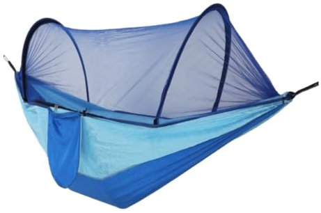 Outdoor-Camping-Hängematte mit Moskitonetz und Anti-Rollover-Design, Einzel- und Doppelhängematte mit verschlüsseltem Netz, Blau