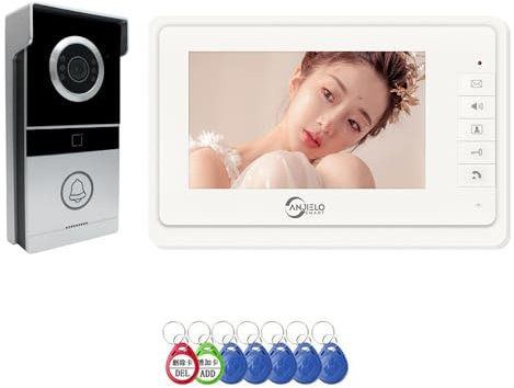 timbre visual de 4 hilos, monitor de 7 pulgadas, sistema de intercomunicación visual con timbre de puerta con cable, intercomunicador bidireccional, supervisión en tiempo real (1 Timbre+1 Monitor)