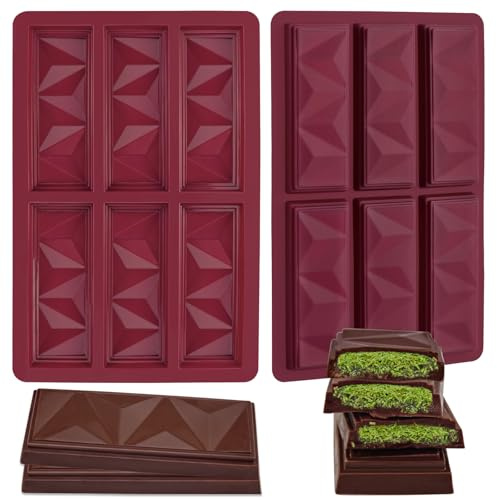 YIFUNE Moule Mini Tablette Chocolats Dubai Forme Pyramide,Kit Moule Silicone Pepites Chocolat Carrée Démoulage Facile Pour Knafeh Protéiné Barre Dragées Céréales (2 Pièces)
