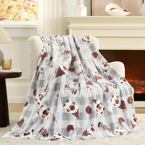 Cozy Bliss Gnome Coffee Throw Blanket - Warm MilkyPlush Throw Blankets,Ultra Soft Cozy Blankets for Couch,Sofa and Bed,Grey,50X60inches