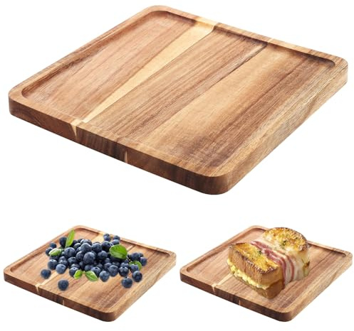 LDHHYH 4 Pack Wooden Serving Platte, 20cm Square Acacia Wood Serving Trays, Rounded Corner Wood Serving Boards for Food Serving Home Decor