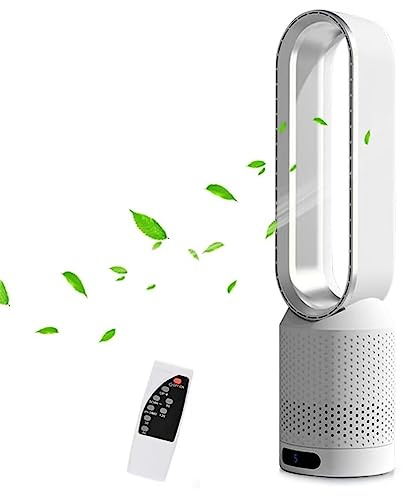 2 in 1 Modern air Purifier bladeless Tower Fan,leafless Fan for Home Office use,90° oscillating Floor Standing with Remote,8 speeds,120min Timer,LED Touch Sn,22inch Desk