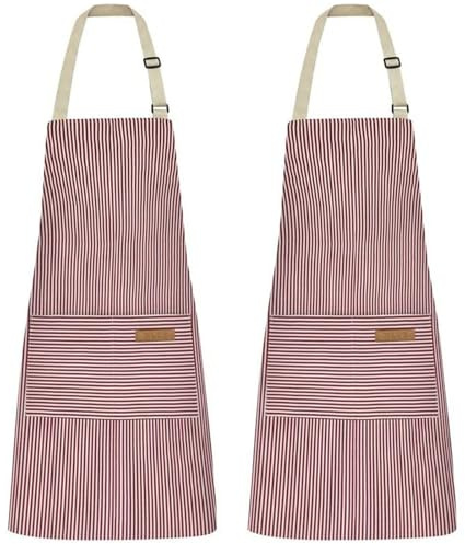 Hwtcjx Küchenschürze, 2 Stück Schürze mit Taschen, Verstellbare Küchen Schürze, Maschinenwaschbar Küchenschürzen, Schürze für Männer Damen Küche Restaurant Café (Schwarz, Braun)