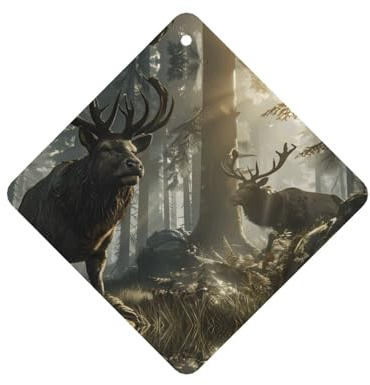 Phayah Deodorante per auto quadrato con motivo cervo sotto albero, profumo di lavanda, da appendere, 4 pezzi, per auto, armadio, cassetto