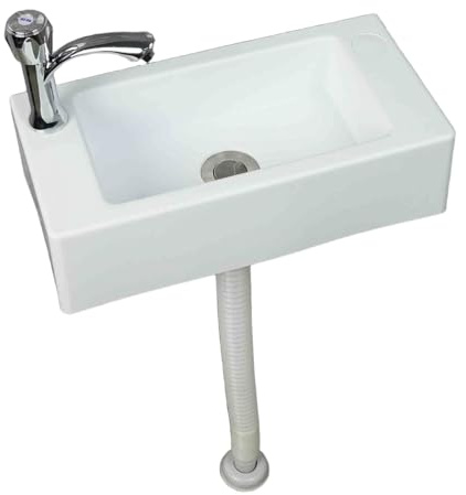 Lavabo a Parete Bianco, Lavatoio da Parete per Cucina Garage Lavanderia | 40x20x11 cm Resistente Agli Agenti Atmosferici Giardino Ambienti Esterni ed Interni B Rubinetto dell'acqua Fredda Singolo