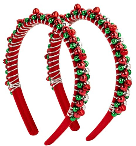 BOOMTOP 2pcs Haarreifen Weihnachten Glöckchen Weihnachts Haarband Rot Grün Weihnachtsstirnband mit Glocken Xmas Haarschmuck Neujahr Weihnachten Geschenk Adventskalender Füllung für Kinder Erwachsene