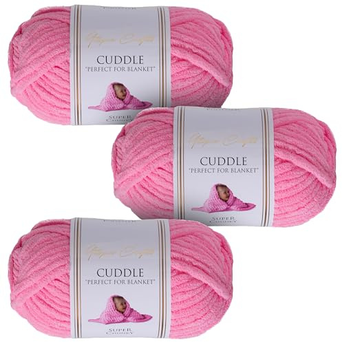 Utopia Crafts Cuddle Supertjockt Chenillegarn Hot Pink, 100 g 60 m Nystan, Fluffigt, Mjukt & Lätt att Använda, Chunkygarn för Virkning & Stickning, Nybörjarvänligt Alternativ till Ullgarn - 3-pack