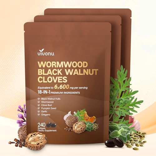 18-in-1 Black Walnut Wormwood Cleanse for Humans, 240 Day Supply, 6600mg Serving, Rapid Gut Cleanse & Digestive Health with Clove, Garlic, Turmeric, Pumpkin Seed, Oregano, Berberine & More 3 Bag