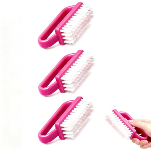 Xynovate 3 Pièces Brosse à Ongles, Poignée en Plastique Outil de Brosse de Nettoyage des Ongles, Brosse a Ongles Main pour Nettoyage les Ongles Quotidien, Pinceau Nail Art(Rosered)