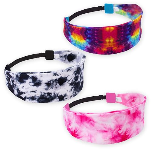 FROG SAC Sport Headbands for Girls, Adjustable Non Slip Athletic Sports Hair Bands for Women, Stretch Elastic Workout Mesh Headband for Yoga Running Exercise Soccer (Tie Dye)