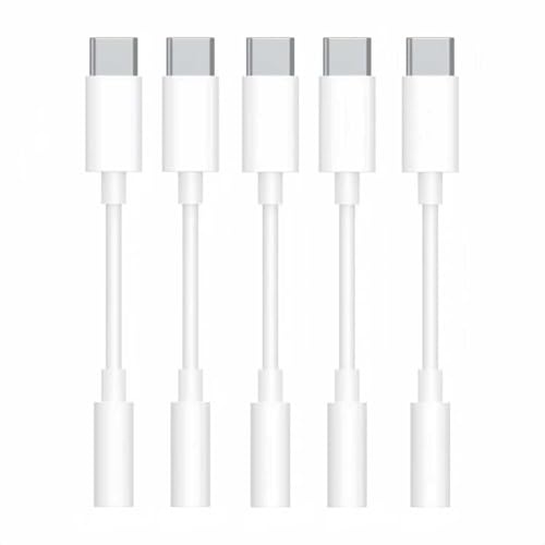 5 Pack Usbc to 3.5mm Jack Audio Adapter,The Headphone Adapter to USB C Compatible with iPhone 17/16/15 Series,Samsung Galaxy S25,S24,S23 Ultra,Note 20,iPad Pro,MacBook,Pixel XL and More