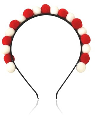 Haarreif Karneval, Rot Weiß Haarreifen Fasching Kostüm Haarschmuck Karnevalskostüm Accessoires Weiss Roter Pompons Kopfbedeckung Karnevalskostüme, für Karneval Zubehör