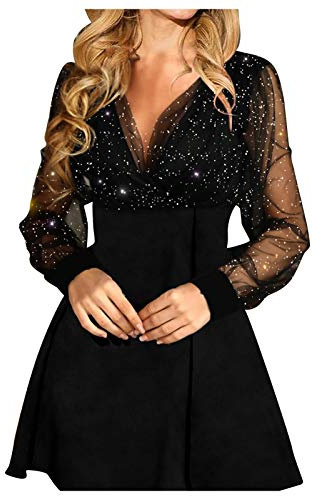 Générique Robe de Soirée Cocktail Femme Élégante Col V à Paillettes Robe Sexy Slim Robes Fendues à Sequins Mode Maxi Dress Fashionable