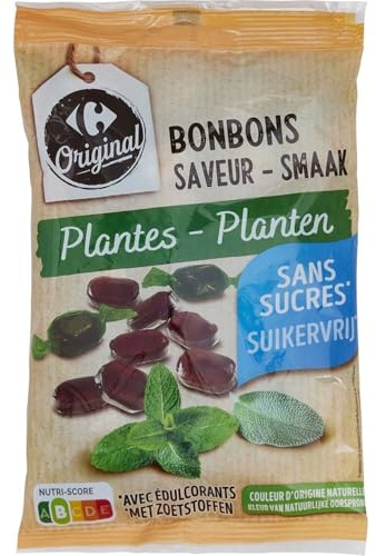 CARREFOUR ORIGINAL - Bonbons Plantes Sans Sucres, Fraîcheur Naturelle, Texture Fondante 150g - Lot De 4