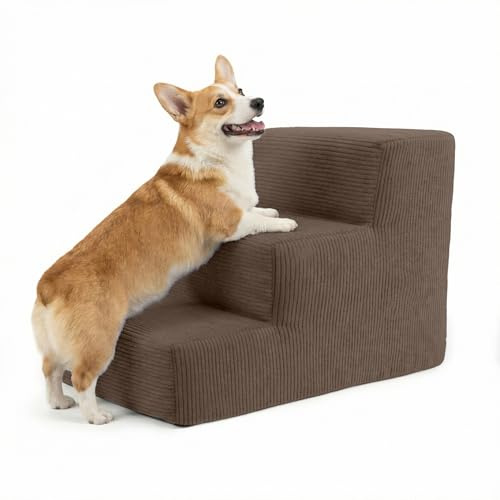 murando - Scala per Cani Piccoli e Medi - 3 Gradini - 30 cm - Scaletta per Cani e Gatti - Scale per Cane - Antiscivolo per Letto, Divano e Auto - Copertura Sfoderabile e Lavabile - Corda - Marrone