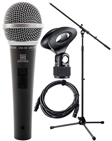 Pronomic DM-58 Vocal Mikrofon Starter Set (dynamisches Handmikrofon mit Schalter, Richtcharakteristik: Superniere, inkl. Ständer, Klemme + 5m XLR-Kabel)