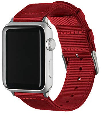 Archer Watch Straps - Premium Nylon Uhrenarmbänder für Apple Watch (Rot/Edelstahl, 44/45/46/49mm)