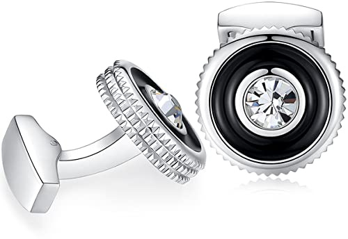 HONEY BEAR Herren Hemd Hochzeit Manschettenknöpfe und mit Kristall Cufflinks Edelstahl Manschettenknopf,Schwarz,MEHRWEG