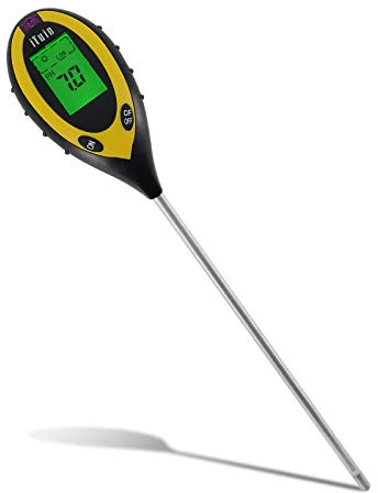 AMTAST 4 in 1 Boden PH und Feuchtigkeit Instrument Garten Rasen Pflanzentopf Boden-pH-Meter Bodenmessgerät Temperatur Sonnenlicht Feuchtigkeits-Feuchtigkeits-Testsonde mit Hintergrundbeleuchtung