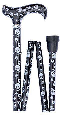Classic Canes Gehstock mit Totenkopf-Motiv modisch faltbar verstellbar Aluminium