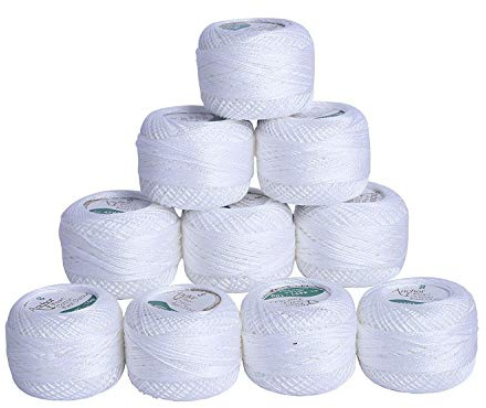 Häkelgarn aus Baumwolle mit Perlenfäden, 10 g, 85 m, für Projekte, Decken, Handschuhe und Applikationen (weiß)
