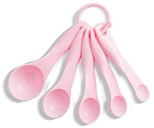Mansifang - Cuchara medidora de plástico engrosado, cuchara para hornear gramos, 5 piezas, escamas de condimento (color: rosa)