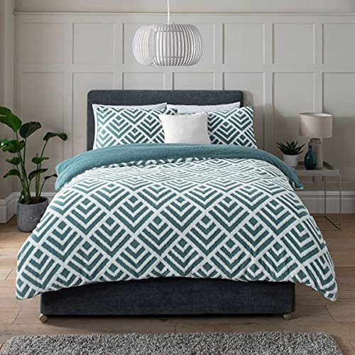 Sleepdown Set di biancheria da letto con copripiumino e federa, in pile jacquard, caldo e super morbido, per letto singolo (135 x 200 cm)
