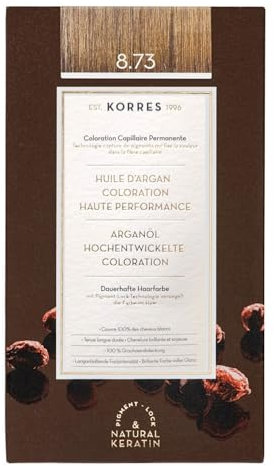 KORRES Argan Oil Colorant – ammoniakfreie Haarfarbe Golden Caramel 8.73 – 100% Grauhaarabdeckung & vegan für ein langanhaltendes Farbergebnis