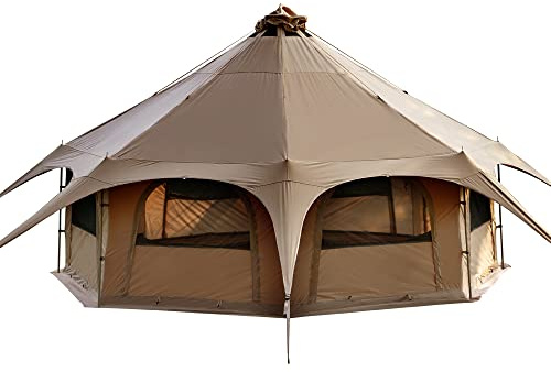 MC TOMOUNT Canvas Tent Bell Tent 16.4ft*High9.2ft with Stove Jack for Glamping Family Camping Zipped Removable Floor