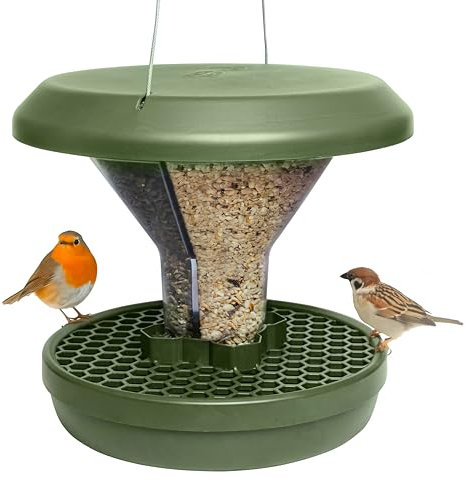 SWISSINNO Vogelfutterhaus zum Aufhängen – Davos SMART Birds - Vogelfutterspender mit Auffangschale - Futterstation für Vögel - Futtersilo Rattensicher - Vogelhaus für Garten & Balkon - Grün