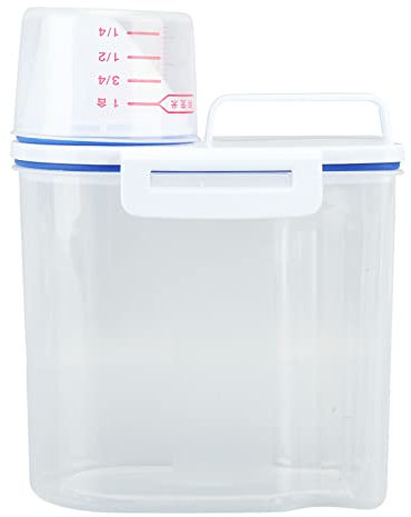 Contenitore Ermetico per Riso, Contenitore per Farina di Alimenti Secchi per Cereali da 3 a 5 Libbre, Distributore di Cibo per Gatti e Cani con Misurino, Senza BPA (Bianco da 1,5 kg)
