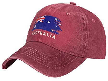 BAAROO Red Washed Denim Australien Flagge Aussie Baseball Cap Herren Vintage Baumwolle Hut Unisex Papa Trucker Hüte Damen, #1552, M, #1552, Taglia unica-M