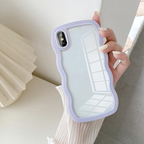 UEEBAI Hülle für iPhone X/XS, Niedliche lockige Wellen Rahmenform Silikon Stoßfeste Handyhülle, Crystal Clear Case mit Anti-Kratzen Schutzhülle TPU Bumper Case Cover - Lila