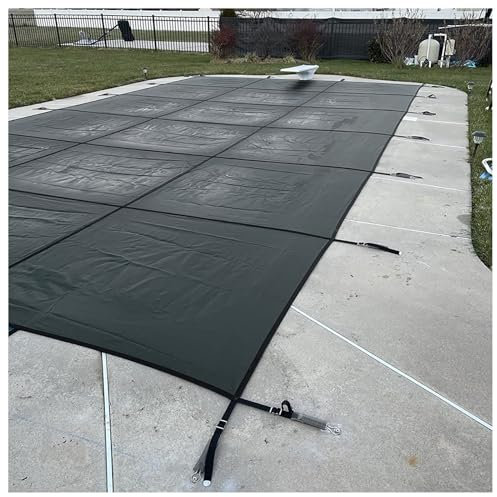 LXLZYXSF Abdeckplane Pool Schwarz Rechteck Winter-Poolabdeckung Für Unterflurpools, Mesh-Hochleistungs-Schwimmbaddeckel, Holzdeck/Betonboden Montiert, Mit Zubehör (Size : 400x800cm/13ftx26ft)