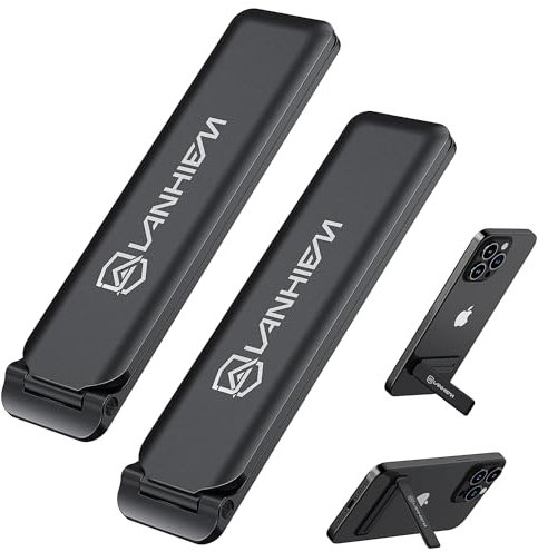 Lanhiem Supporto portatile ultra sottile [2 pezzi], pieghevole per smartphone per la parte posteriore del telefono, mini supporto per telefono da scrivania, compatibile con tutti i telefoni cellulari