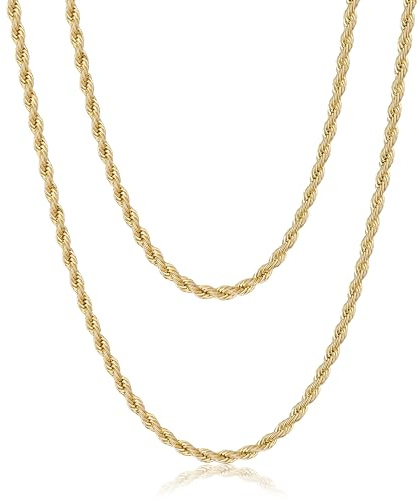 AFSTALR Torsadée kedja 2/2,5/3/4mm Halsband i rostfritt stål för män Guld/Svart/Silver Repkedja för män och kvinnor kedja 45/50/55/60/70CM, 45.00, Rostfritt stål
