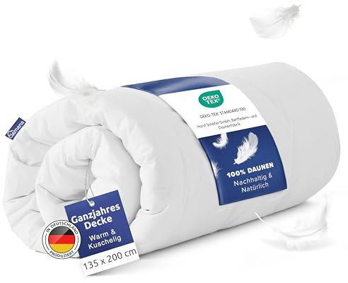 CLEMENS Ganzjahresdecke Daunendecke 135x200 cm - Kassetten Bettdecke mit 100% europäischen Daunen - 4 Jahreszeitendecke Made in Germany, Wärmeregulierende Ganzjahres Daunenbettdecke mit Öko-Tex Siegel