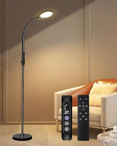 Aoife Bright LED Floor Lamp, 11000 Lux High Brightness Dimmable Floor Lamp for Living Room Bedroom Office, 10 Color Temperatures with Remote Control and Timer (Black)
