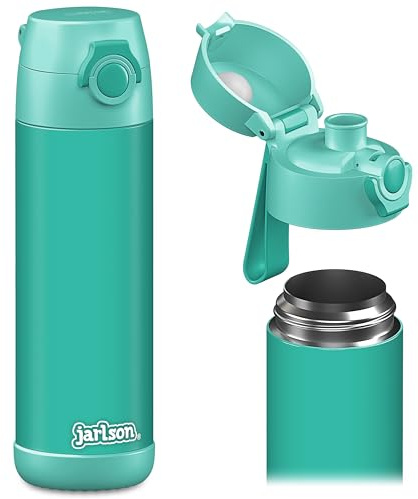 Jarlson® Trinkflasche Kinder Edelstahl MALI [THERMOSFLASCHE] - Kindertrinkflasche Auslaufsicher - Thermoskanne Kohlensäure geeignet - Thermo Trink Flasche für Schule & Kindergarten (500ml, Türkis)