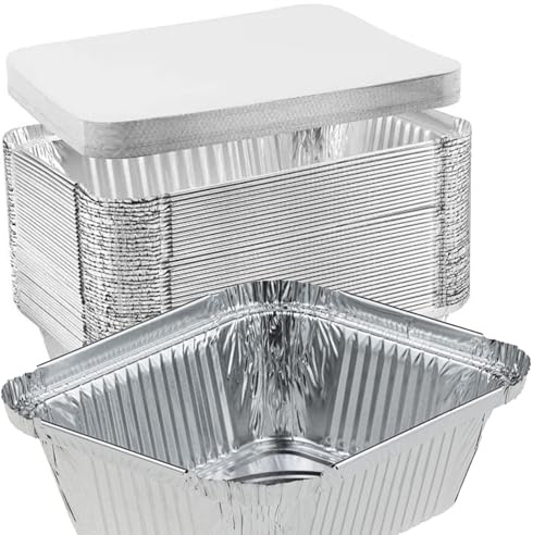 OUTIHOME Aluminiumfat med lock i kartong, 500 ml, set med 50 stycken, lämplig för bakning av ugn, grill, frysning, livsmedelsförvaring