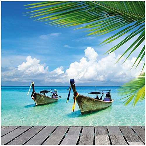 Wallario Glasbild Sonnenboot in der Karibik - 30 x 30 cm Wandbilder Glas in Premium-Qualität: Brillante Farben, freischwebende Optik