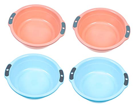 Zerodeko 4pcs Household Washbasin Set Medium Size Thickened Plastic Wash Basin Double Handles for Face Washing and Vegetable Cleaning Kitchen Basin Suitable for Home Use Random Color