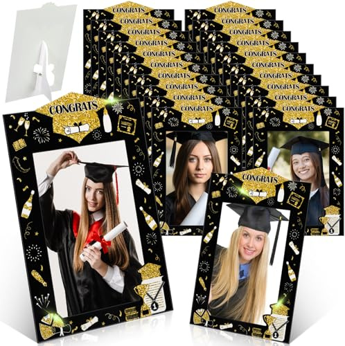 Anglechic 24 Pcs Graduation Frames 4x6 Bulk Class of 2026 Cardboard Paper Picture Frame with Stand for 2026 Congrats Grad DIY Crafts Photo Frame Display School Party Favors(Black and Gold)